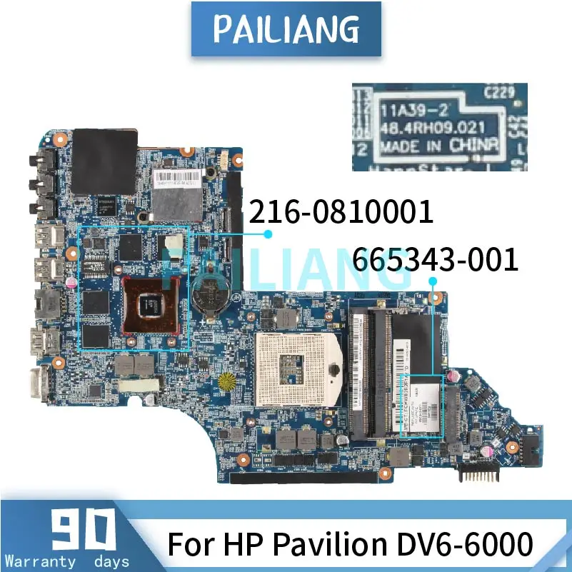

For HP Pavilion DV6-6000 Notebook Mainboard 11A67-2 HM65 216-0810001 665343-001 Laptop Motherboard Full test