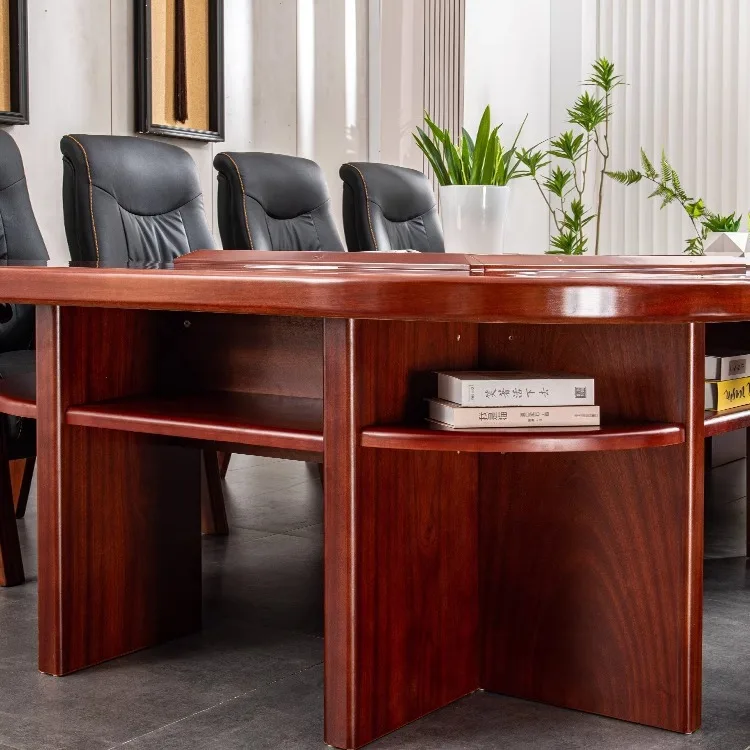 Long table solid wood sticker multi-person negotiation table government party building meeting room table and chair combination