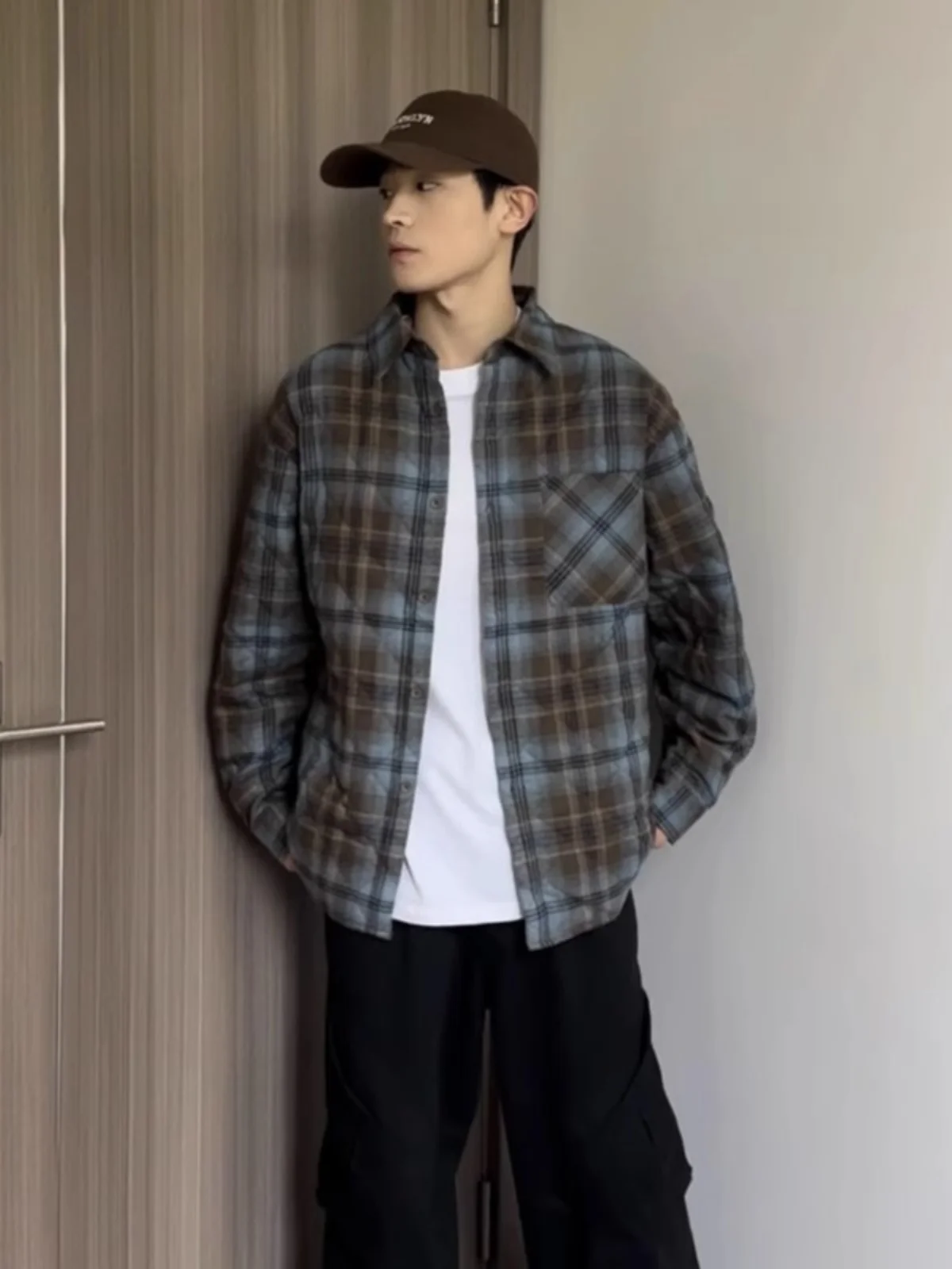 

Мужское осенне-зимнее легкое джатовое пальто в американскую клетку в стиле ретро, высококачественное хлопковое пальто Haome Two