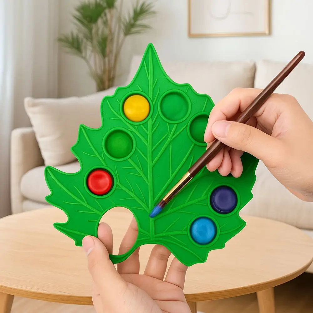 

Art Supply Green Leaf Watercolor Palette Plant Shape Reusable Mixing Tray Removable Paint Palette Oil Paint