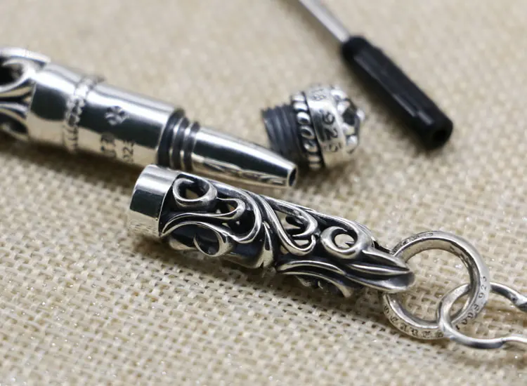 Pure Silver Sword Ball Pen Retro Hollow Tang Grass Pattern Business Men's High Grade Signature Pen Silver Pendant Craft Gift