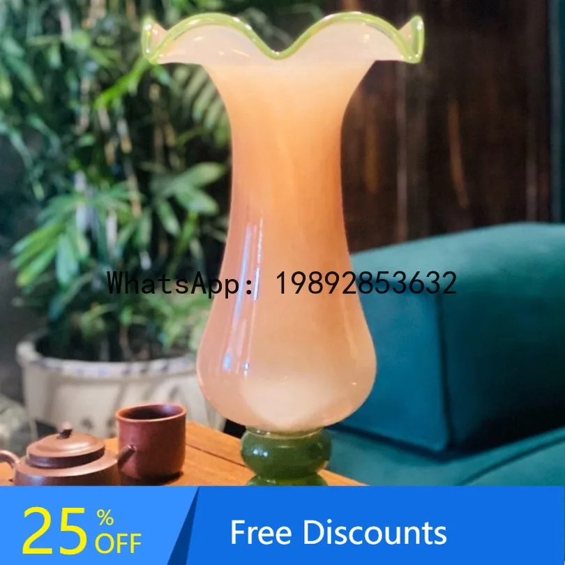

YFY New American Style Petal Mouth Milk Orange Green Handmade Glass Wind Lamp Vase Hydroponic Flower Arrangement Home Decor