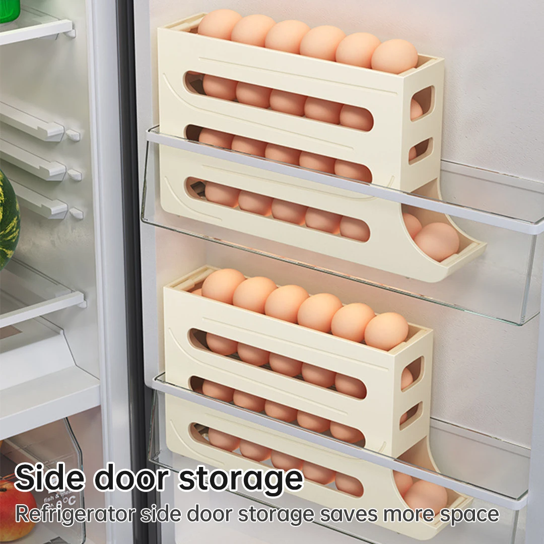 Automatic Scrolling Egg Rack Holder Storage Box Egg Basket Food Containers Egg Case Holder Refrigerator Storage Organizer