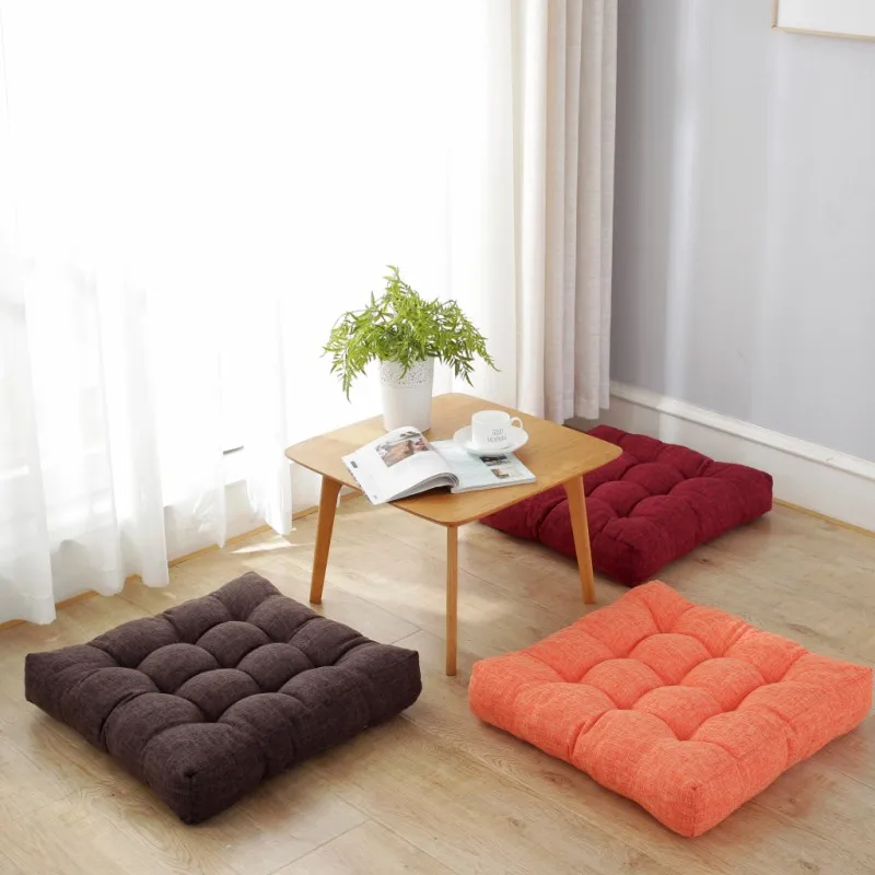 Large Square Floor Seat Cushion Cotton and Linen Tatami Floor Pillow Thick Cushions Seating Pillow Seats Mat Pad Balcony Cushion