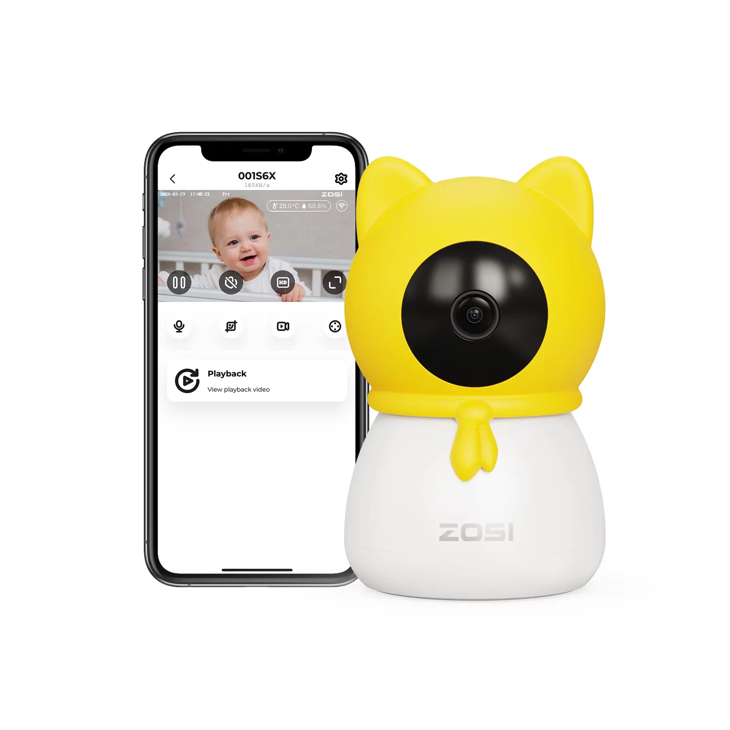 ZOSI C516 2.5K 4MP Plug-in PT Wireless Security Indoor Camera with Cry Detection, Virtual Fence,2.4/5GHz WiFi Smart Baby Monitor