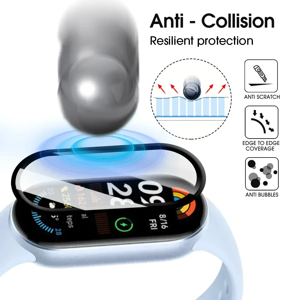 Protector de pantalla curvo 9D para Xiaomi Mi Band 9, película suave transparente antiarañazos, cobertura completa, 1-10 unidades