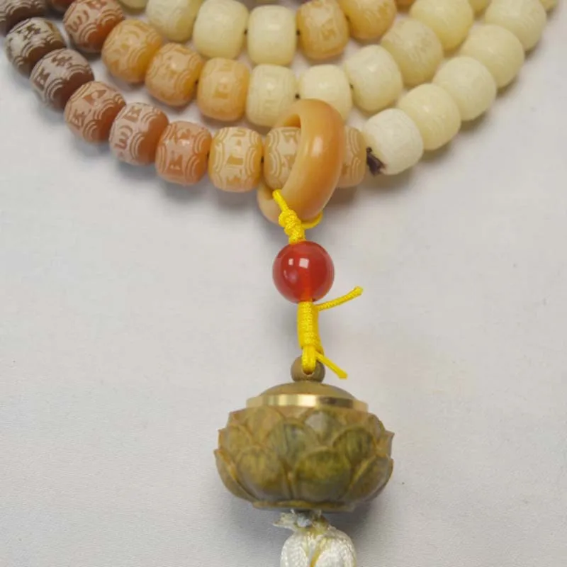 Bodhi Root Carved Six Words Proverbs Match Guajacwood Perfume Bag Handheld Gradient Color Weathered Bodhi108Buddha Beads Rosary