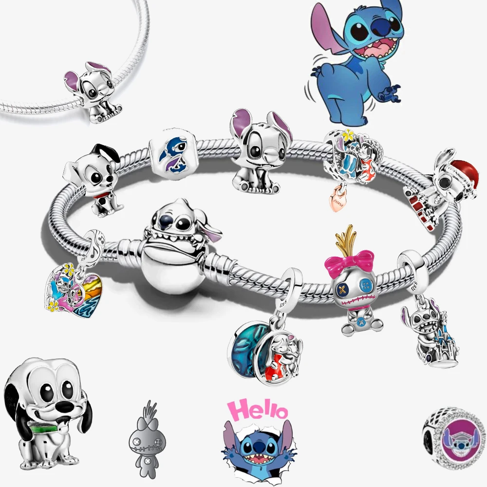 

MINISO Disney Lilo Stitch The Puppy Stitch's toy Plata Deley с подвесками из стерлингового серебра 925 пробы подходит для оригинального брендового браслета, ювелирных изделий