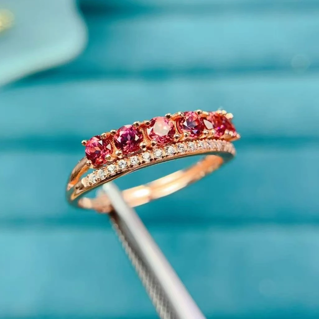 

Solid 925 Silver Ring 3mm Natural Garnet Jewelry with Certificate Genuine Garnet Silver Ring for Women