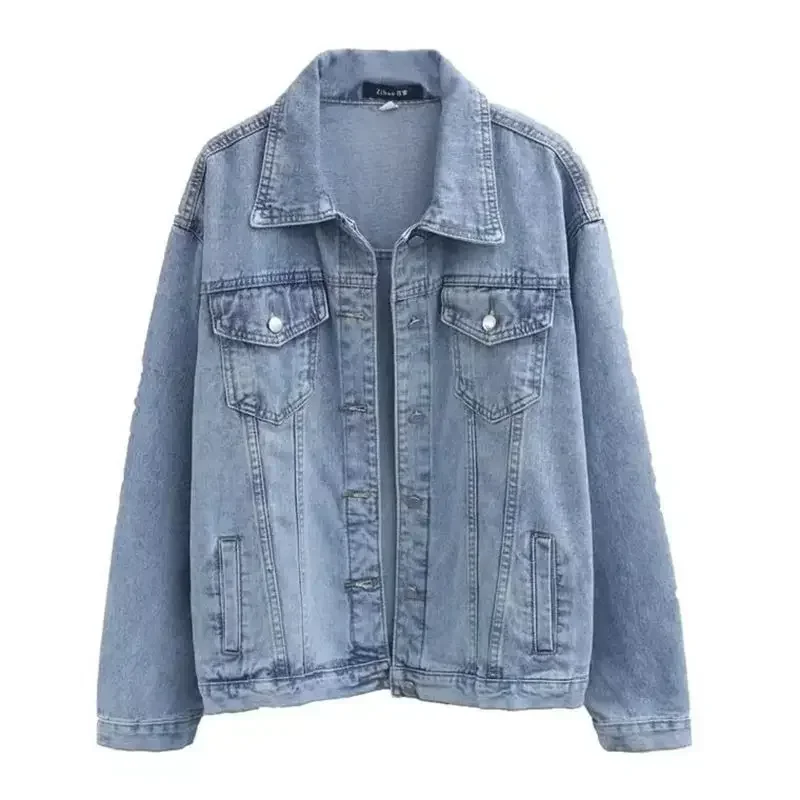 Women Cotton Denim Coat Fall Winter Korean Vintage Casual Oversize Blue Jackets Trend Loose Lapel Long Sleeve Wild Outwear
