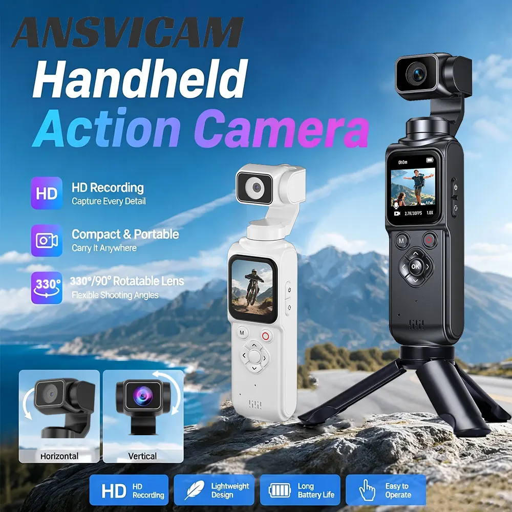 ANSVICAM Pocket Vlogging Camera 4K/30fps Bodycam with Face Tracking 330° Auto Rotatable Handheld Touchscreen Action Camcorder