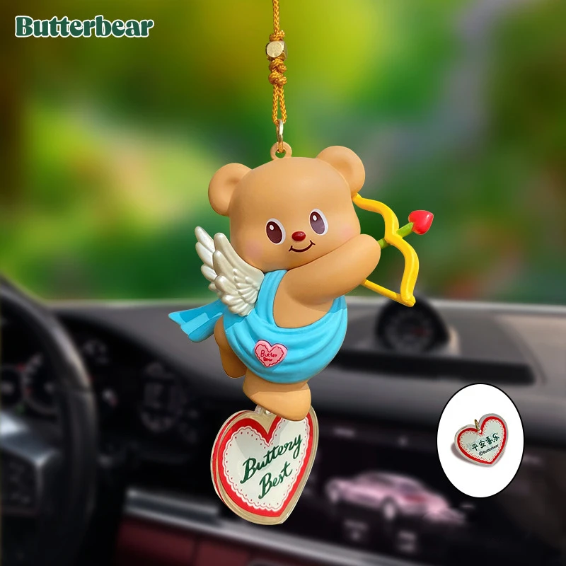 Lovely Adjustable Drawstring Butter Donut Bear Doll Keychain Cute Wings Butter Bear Red Heart Car Center Console Pendant Keyring