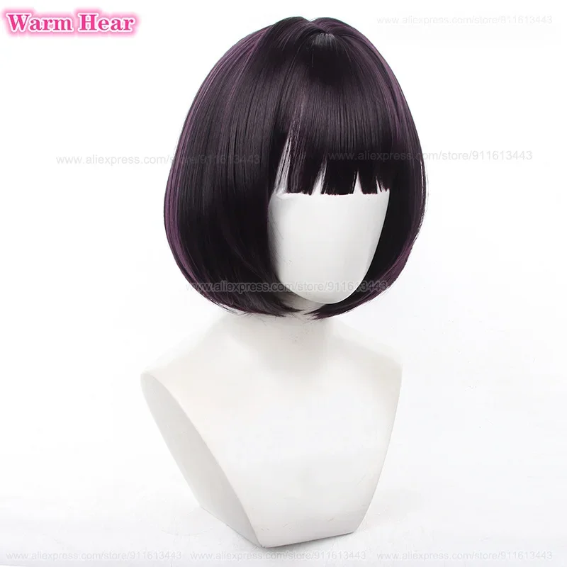 Hochwertige Yosano Akiko synthetische Perücke Anime 30cm lila schwarz Bob Cosplay Perücke und Kopf bedeckung hitze beständige Party Perücken Perücke Kappe