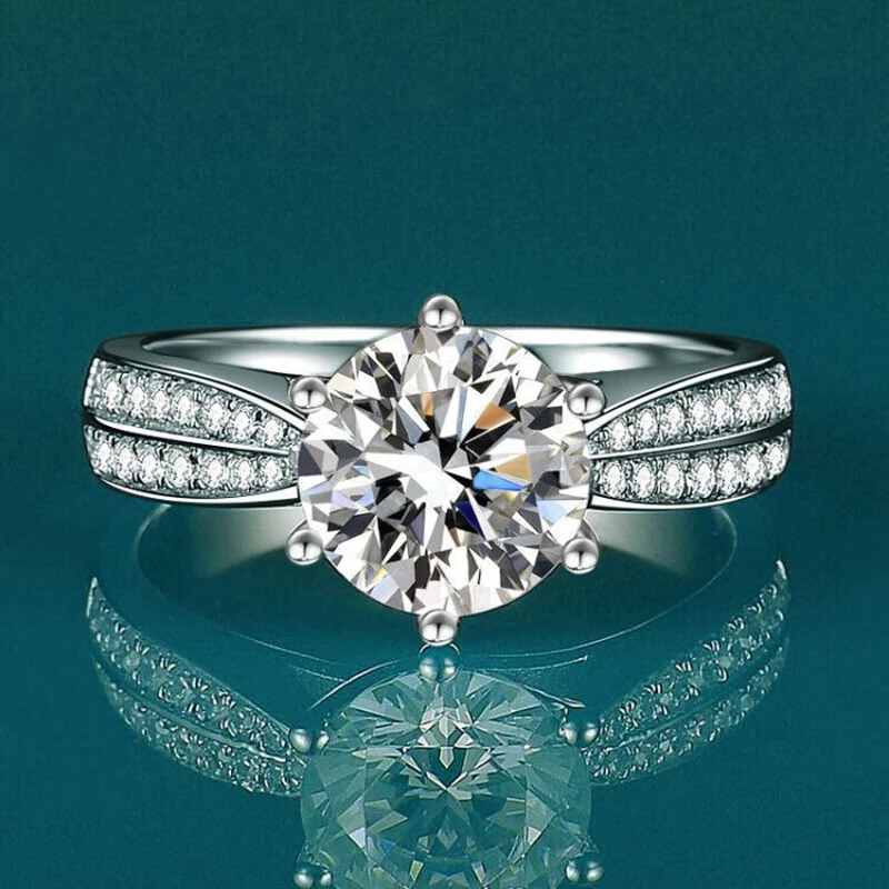 

Yanleyu Solid 925 Silver Color Wedding Rings for Women 2 Carat Cubic Zirconia CZ Engagement Bridal Jewelry