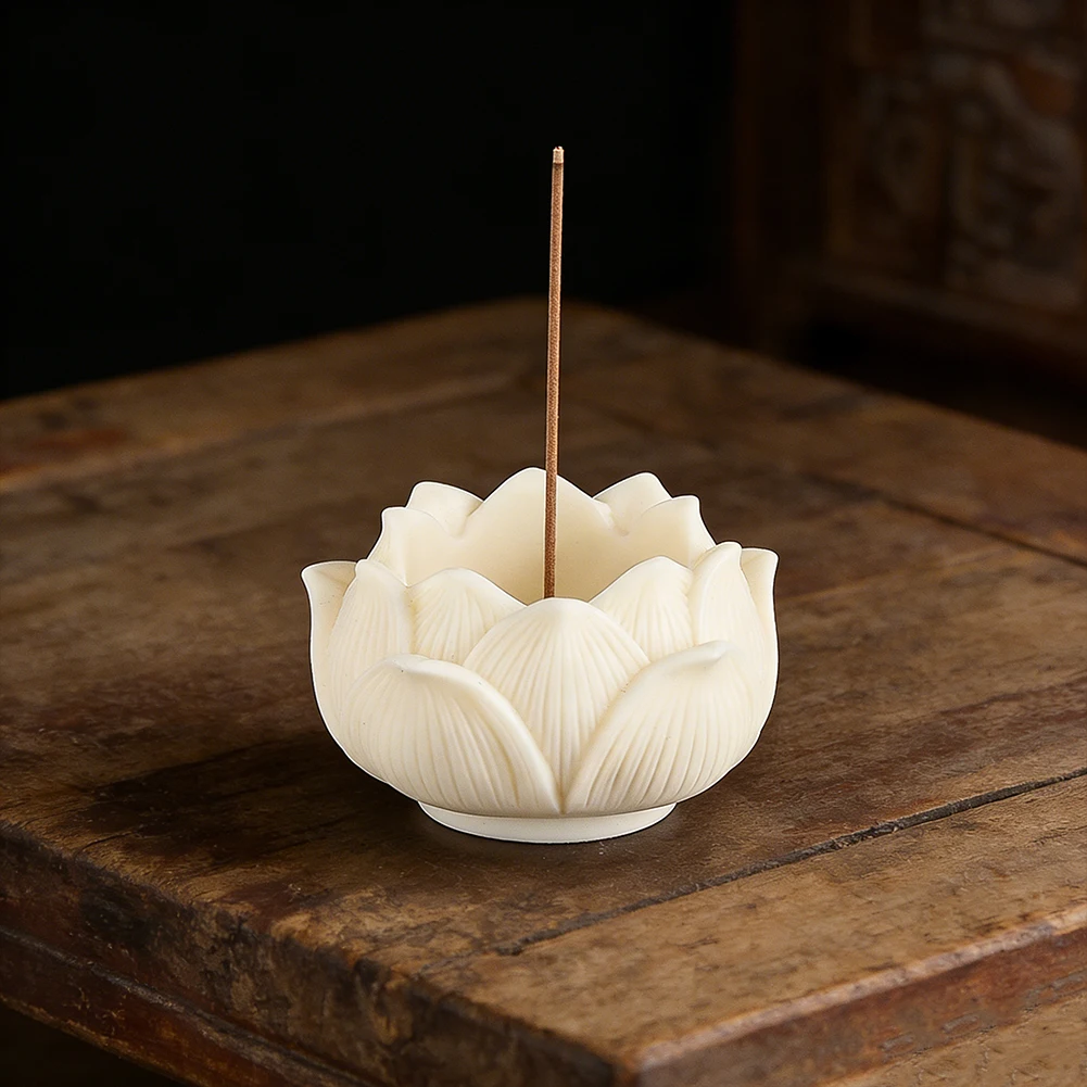 Tagua Nut Lotus Incense Holder Ivorynut Carving Incense Stick Burner Tray Ash Cather Display Base Spa Yoga Meditation Home Decor