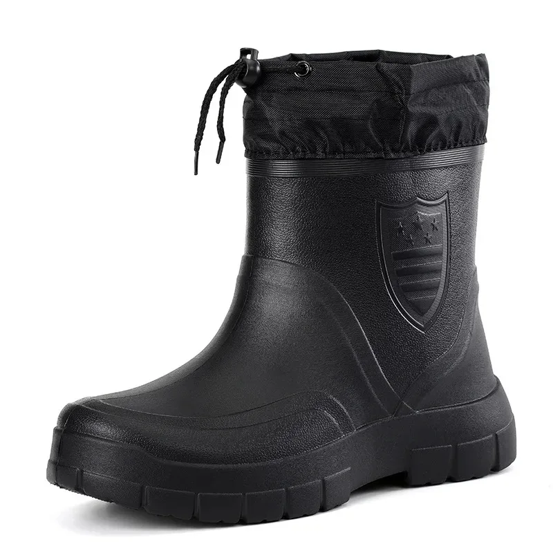 

Men Rain Shoes High Quality Non-slip Rain Boots Fashion Mid-calf Waterproof Work Shoes for Men Spring Winter Keep Warm Rain Shoe