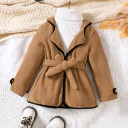 Kids Casual Coat For Girls Clothes Autumn Winter 2024 New Child Fashion Thicken Long Sleeve Belt Outwear Knitwear Not Include