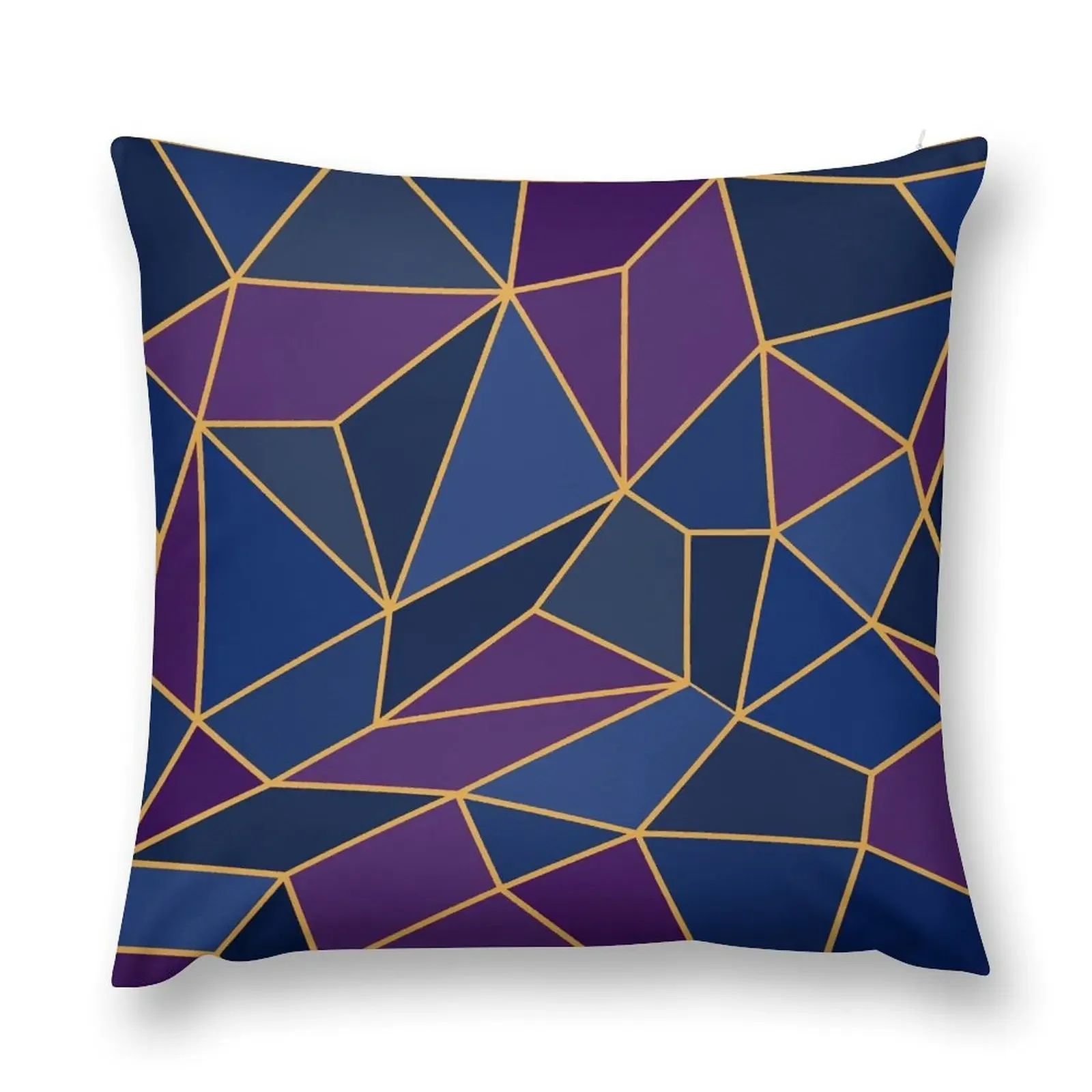 Abstract Geometric Stained Glass Style Amethyst & Sapphire Shades Throw Pillow pillows decor home Marble Cushion Cover pillow