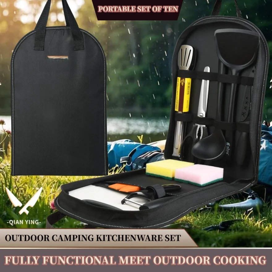 Professional barbecue Set Portable Travel Utensils Set of 10 Pieces Outdoor Kitchen Kitchenware for Backpack BBQ Camping Picnic