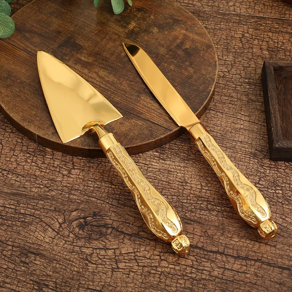 

European golden knife shovel set cake bread knife dessert shovel two-piece set light luxury retro alloy pizza knife