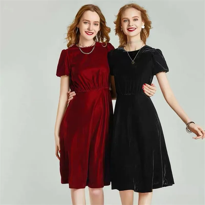 

Women Summer Autumn Casual Dress Ladies Korean Style Cute Elegant Dress Short Puff Sleeve Midi Vintage Dress Plus Size Vestidos