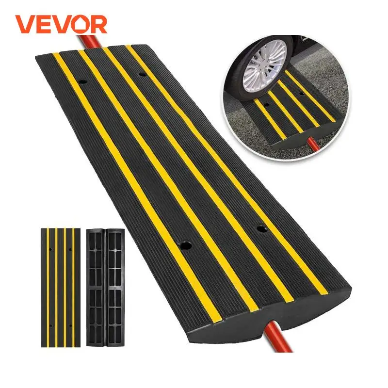 VEVOR Car Driveway Rubber Curb Ramps Heavy Duty Threshold Ramp 2.5 Inch High Cable Cover Curbside Bridge Ramp for Playground