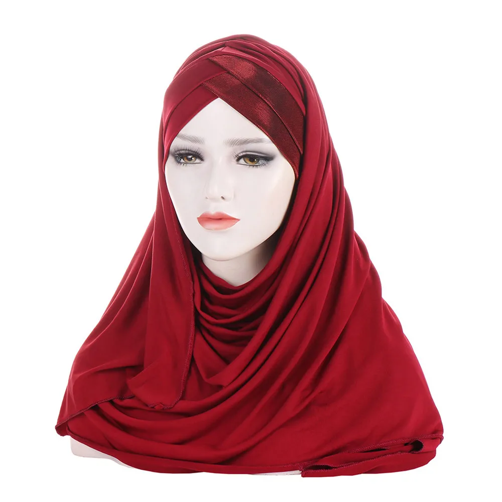Giltter cruz osso instantâneo cachecol muçulmano hijab turbante feminino lenço islâmico bandanas árabe cabeça cachecol envoltório chapéu turbante mujer
