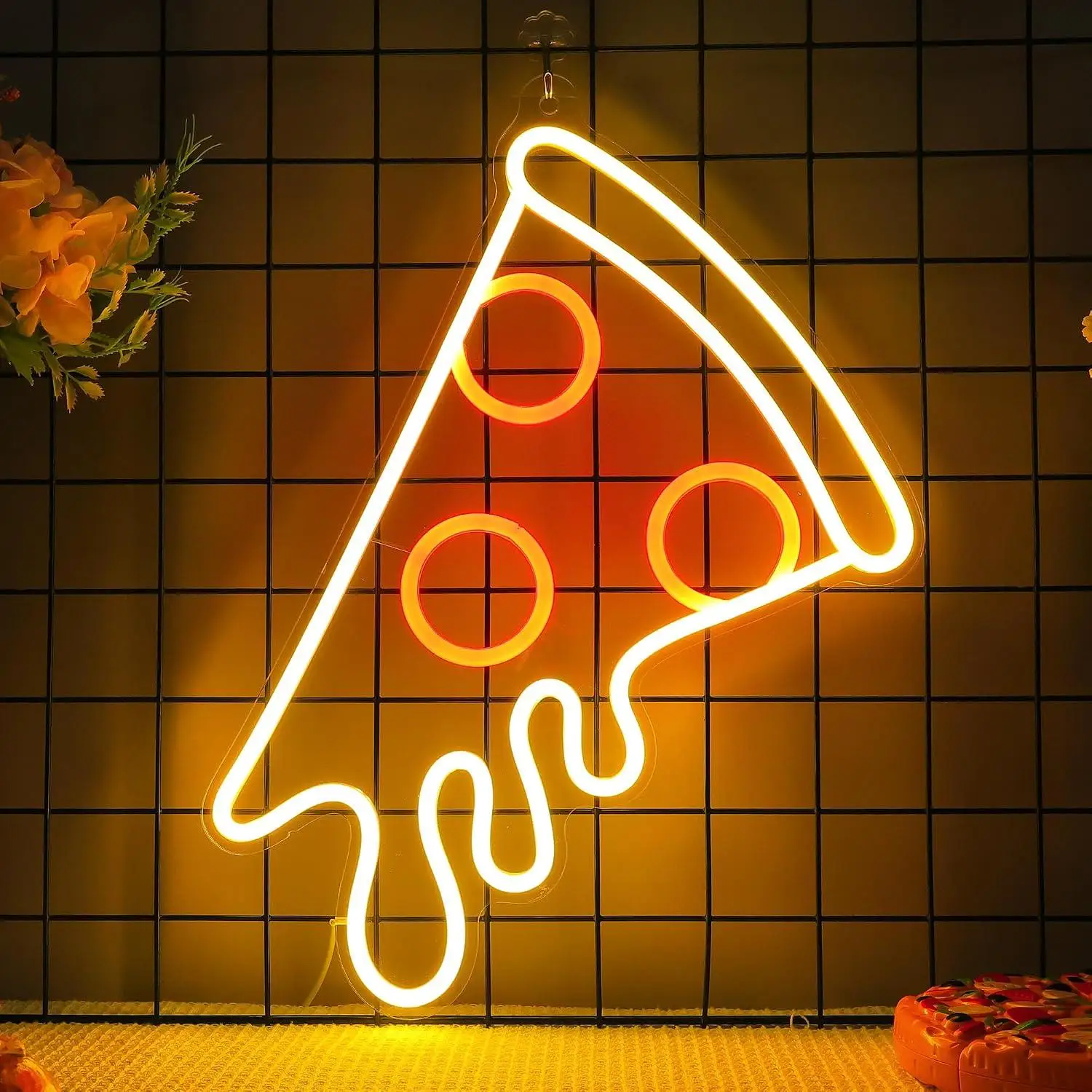 Letrero de neón con diseño de pizza y queso, luces LED regulables por USB para restaurante de pizza, cafetería, bar de comida, decoración de pared para fiestas temáticas gourmet, letrero luminoso