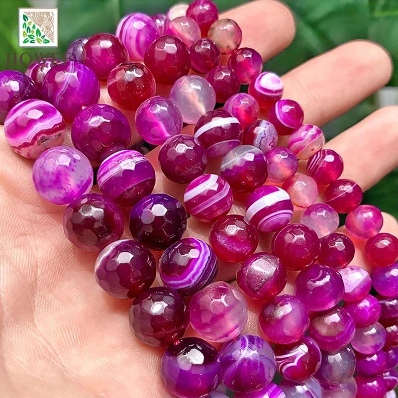الأوجه الطبيعية السلس الوردي مخطط العقيق الجولة فضفاض الخرز DIY حلقة سوار صنع المجوهرات 15 ''ستراند 4/6/8/10/12 مللي متر