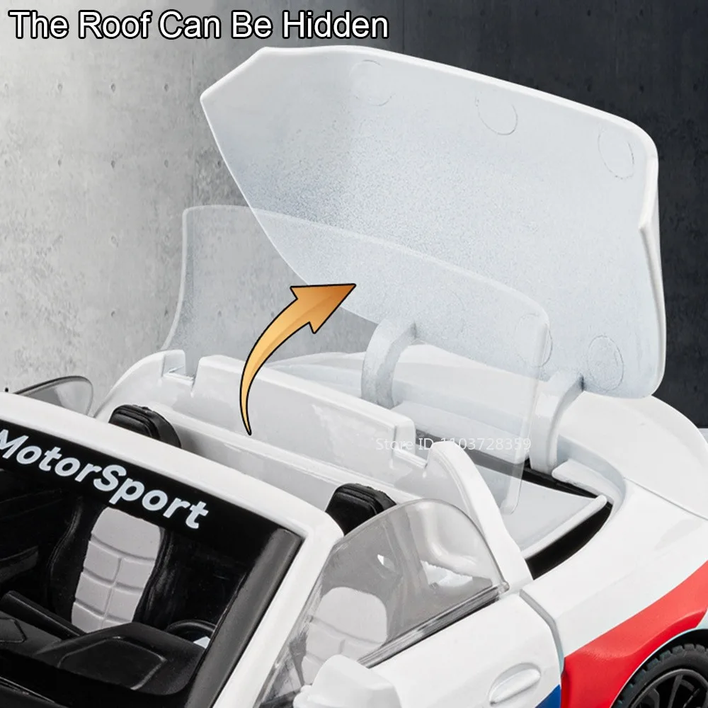 1:22 Z4 I8 Model samochodu sportowego Zabawki Odlew ze stopu Miniaturowe supersamochody Dźwięk Światło Drzwi otwarte Kolekcja dla dzieci Prezenty