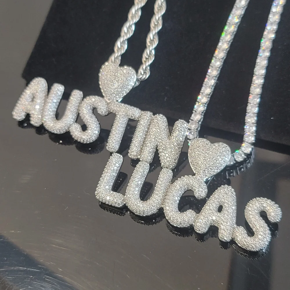 Custom Iced Out Bubbles Cubic Zircon Letter Pendant Personalized Love Bail Nameplate With Tennis Chain Hip Hop Neckalce Jewelry