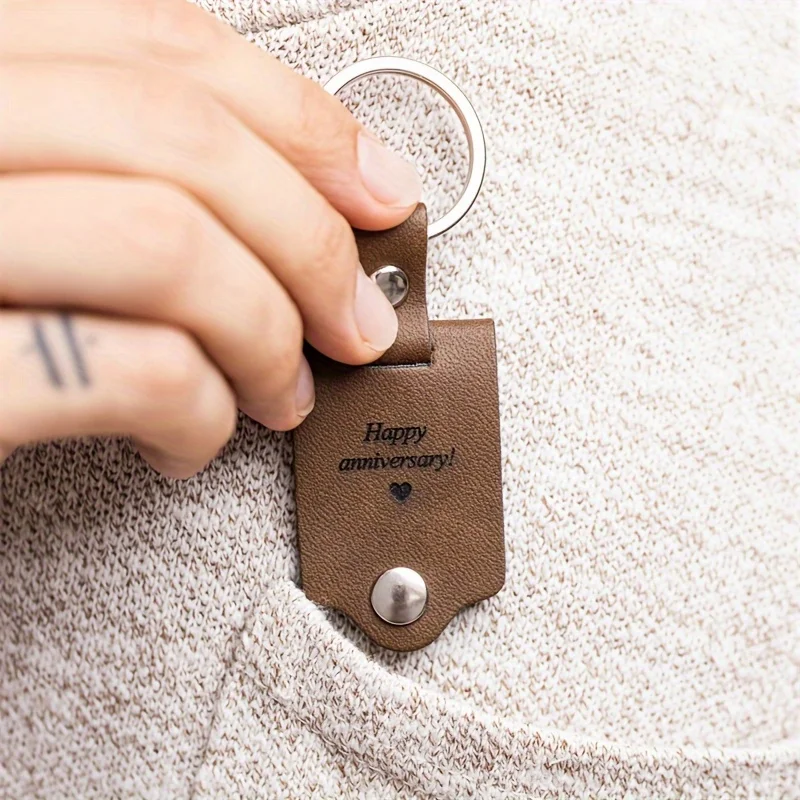 Custom PU Leather Family Photo Keychain Engraved Name Date Gift For Father Couple Valentine Christmas - view 4