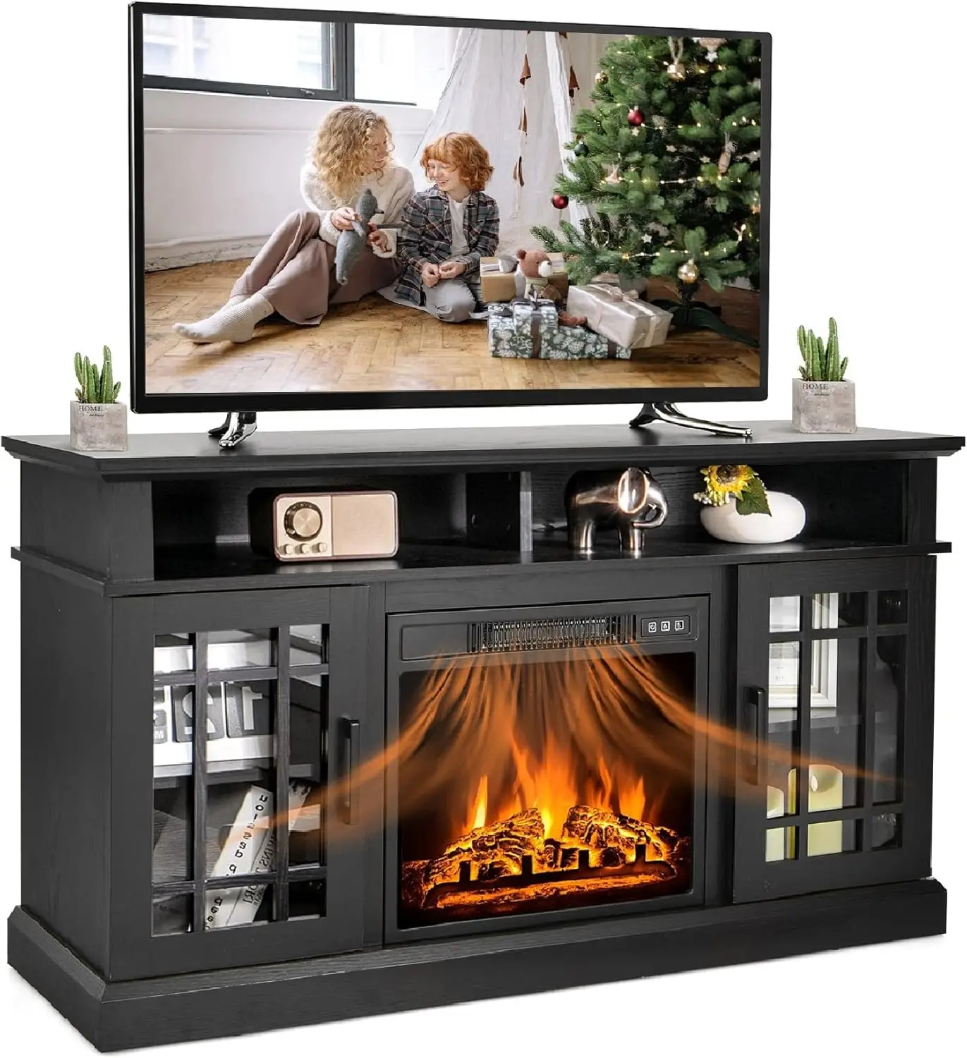 Electric Fireplace TV Stand Console with Cabinets & Doors 48