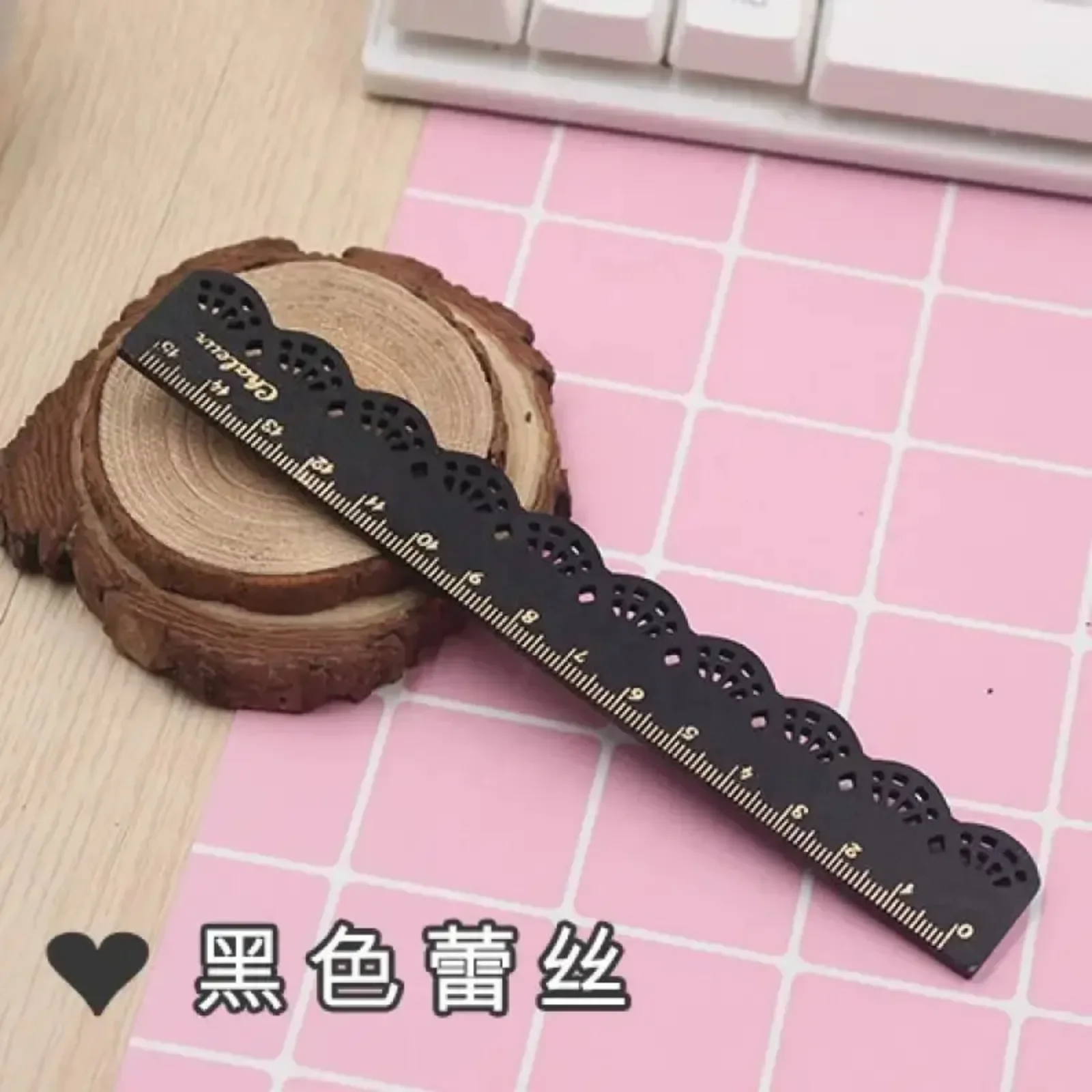 Cute Retro Lace Log Ruler 15Cm Student Ruler School Accessories