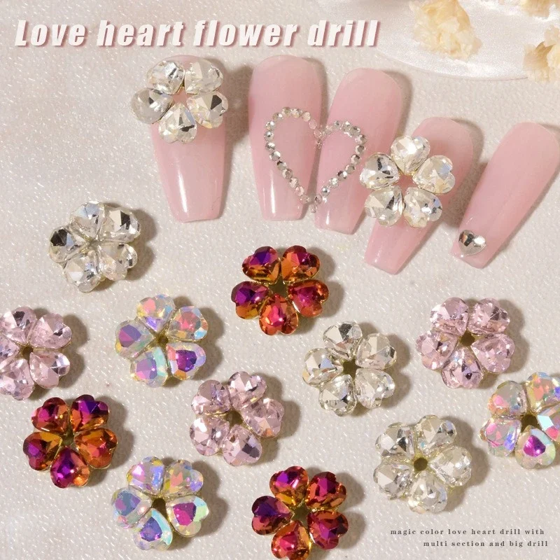 1Pc Heart Cluster Rhinestone Nail Charms, Super Sparkly Ornaments For Korean Japanese DIY Press On Nail Manicure Decor