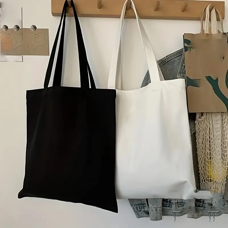  Shopping Bags Simple and Casual Solid Color Canvas Material Large Capacity Women's Handheld Shoulder Bag for Shopping and Travel 