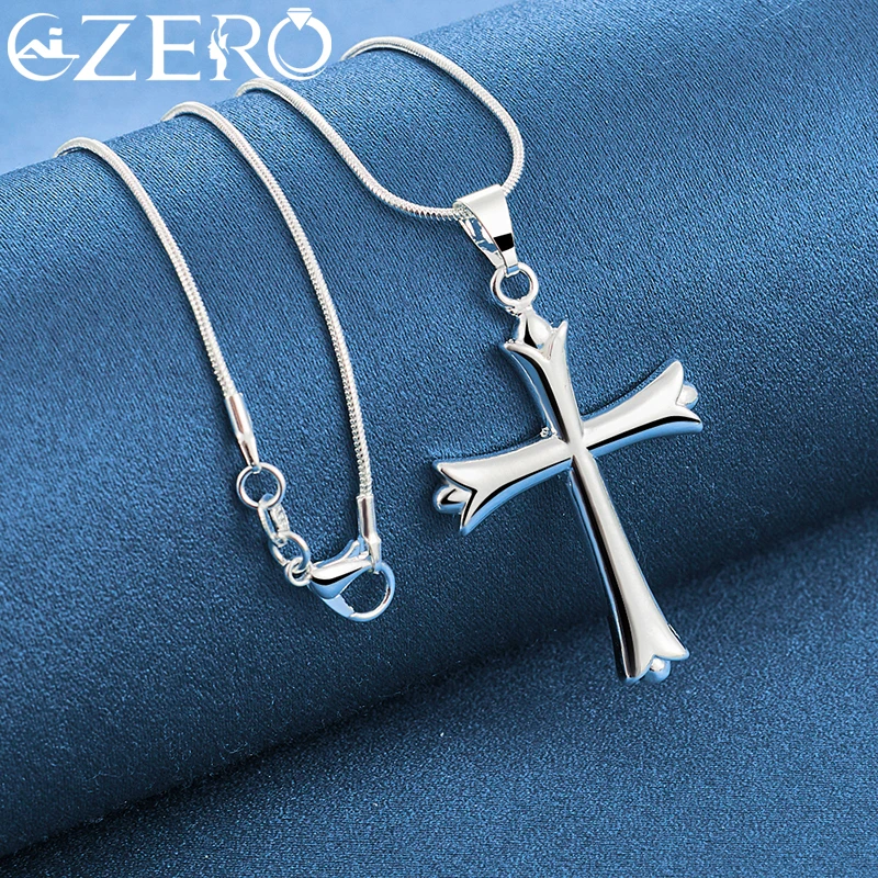 ALIZERO 925 Sterling Silver Cross Pendant Necklace 16-30 Inch Chain For Woman Man Fashion Classic Wedding Party Jewelry Gifts