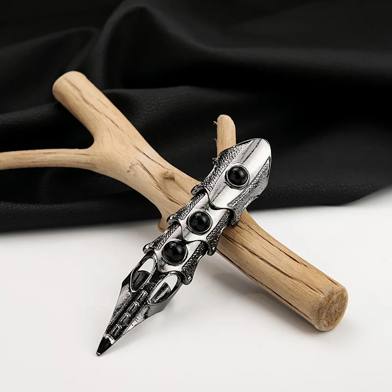 Armour Knuckle Full Finger Double loop Activity Ring For Men Punk Gothic Open Ring Jewelry Anime Cosplay Halloween Accessories