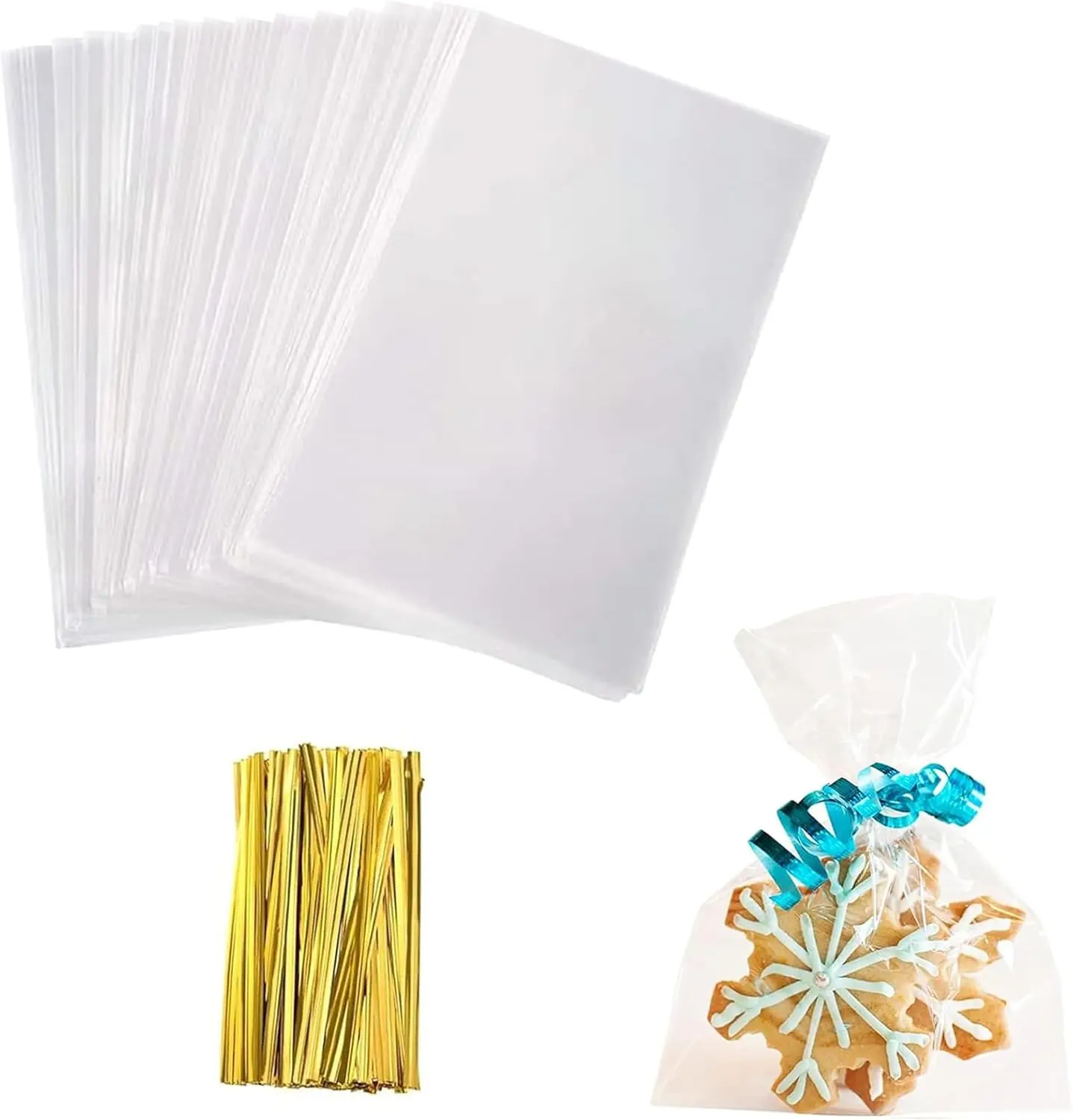

Cellophane Treat Bags, Cellophane Bags With Twist Ties,100 Pcs
