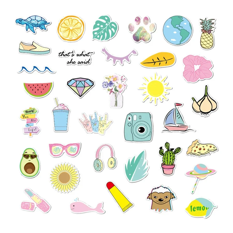 

35Pcs Summer Beach Stickers for Kids Cute Aesthetic Vsco Stickers Pack Waterproof Vinyl for Hydroflask Laptop Phone Skateboard