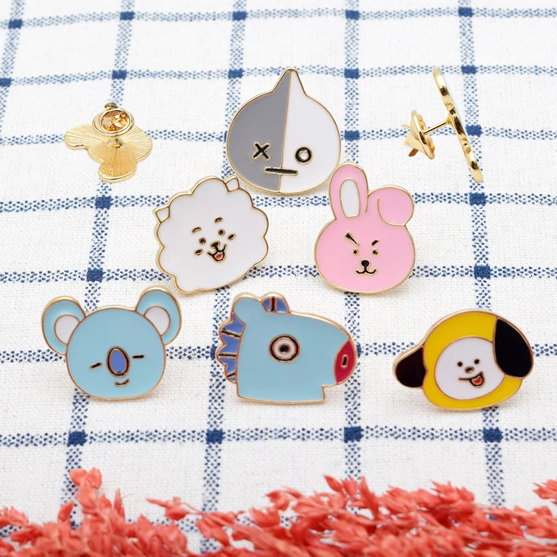 Cute Bt21 Pink Support Brooch Kawaii Cartoon Tata Chimmy Head Shape Acrylic Badge Clothing Accessories Birthday Gift Wholesale