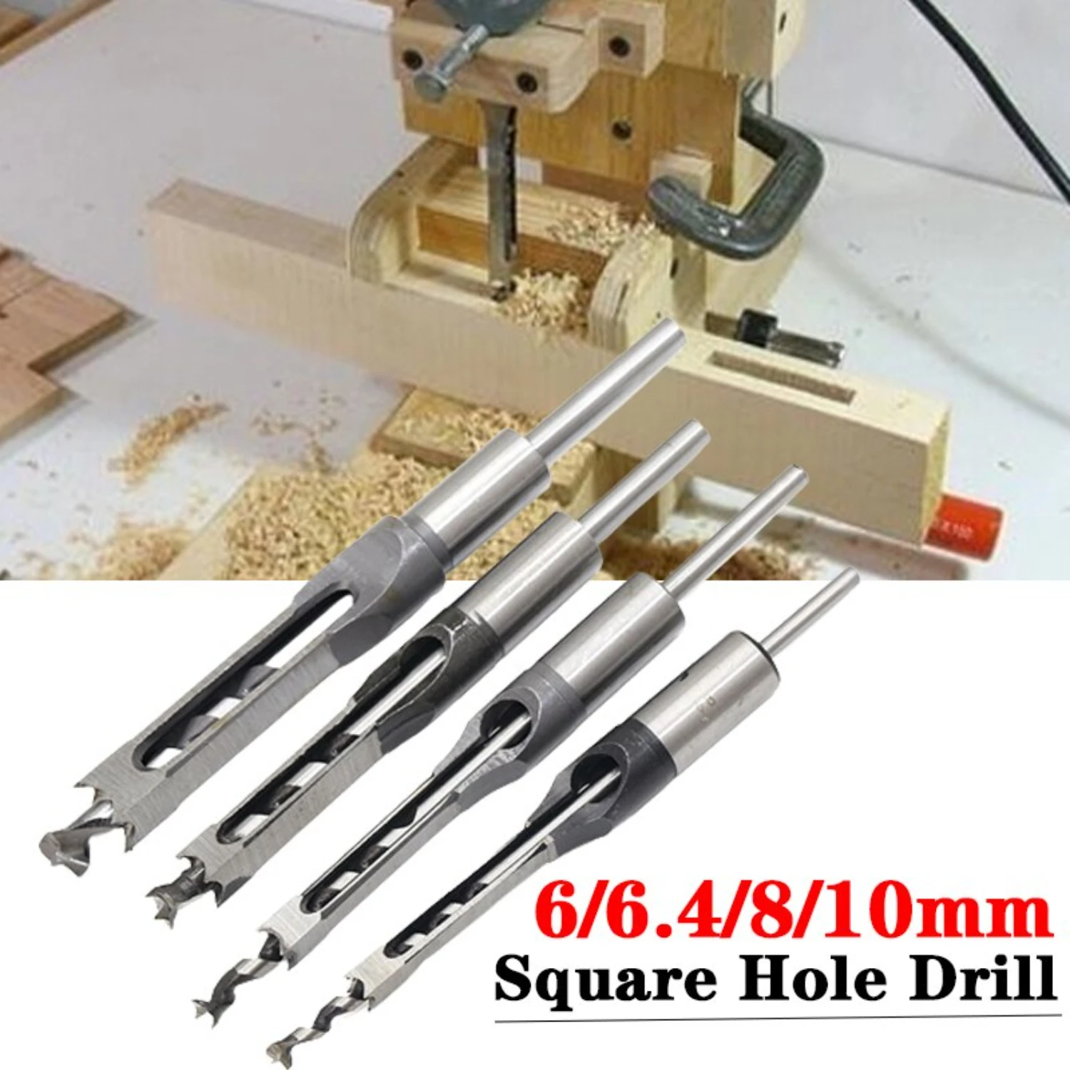 Precise and High-Quality 4pcs Woodworking Square Hole Drill Bit Set - Essential Steel Auger Bits for Mortising, Drilling, and Ca