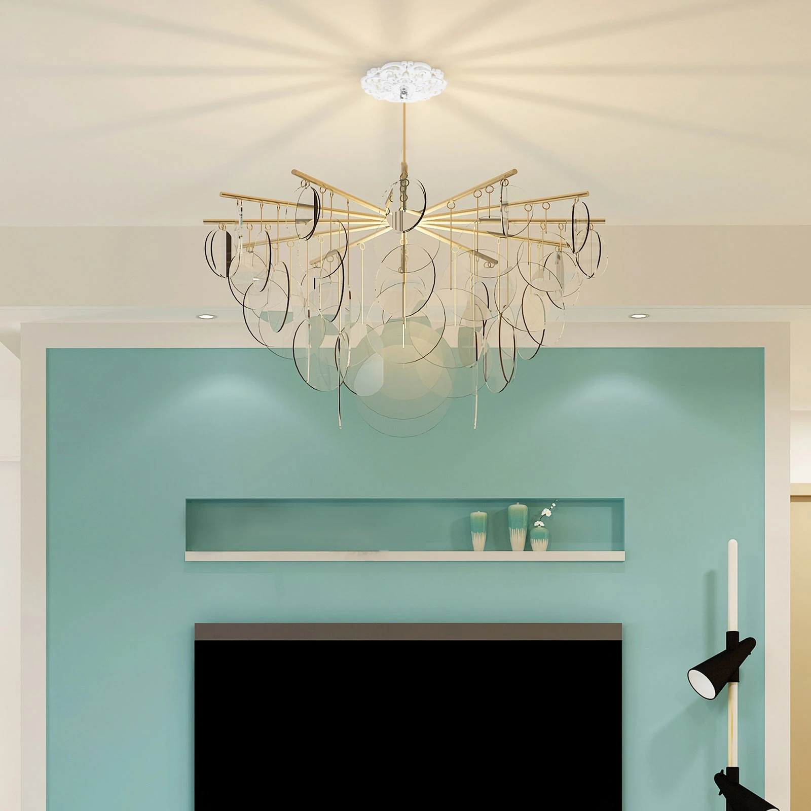 

1 Pc Material Large Chandelier Medallion Ceiling Lamp Plate Decoration Bedroom Building Simple Solid Hornflower Plaster