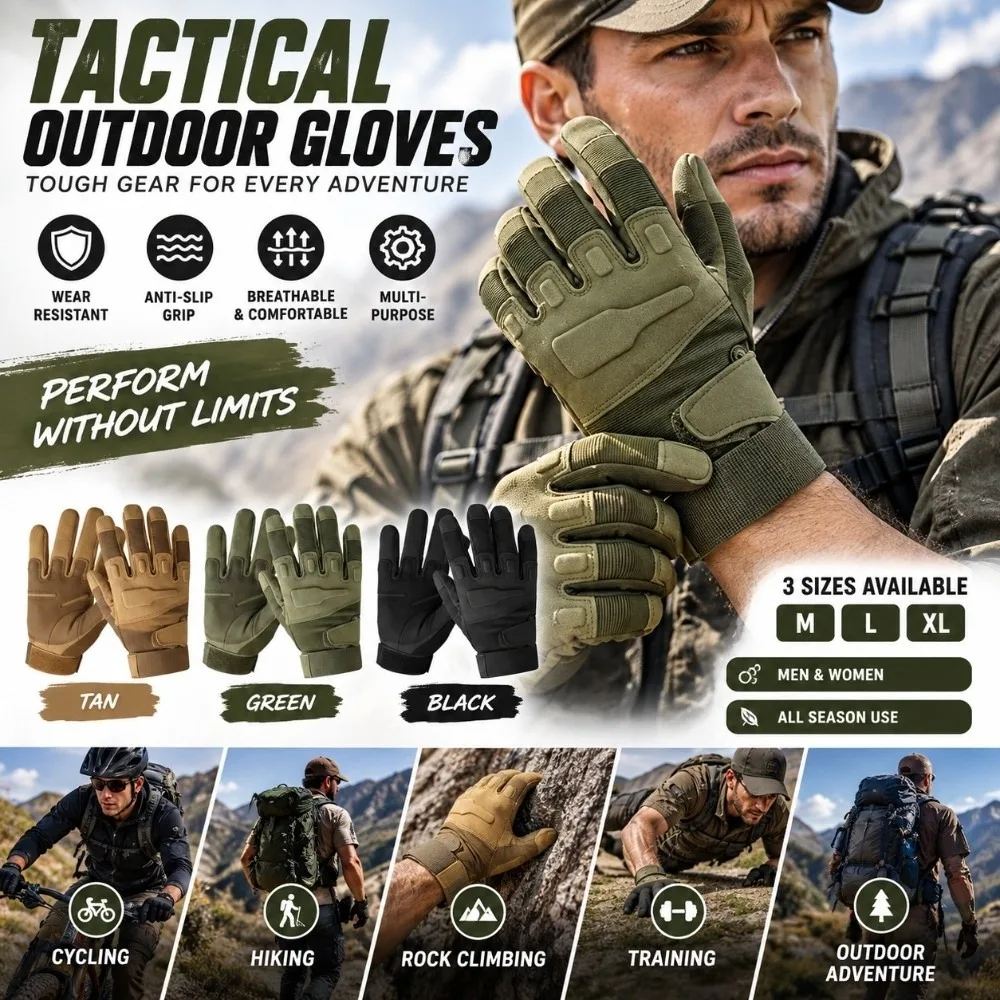 Unisex Wear Resistant Full Finger Gloves Protective Hard Knuckle Cycling Gloves Anti Slip Outdoor Sports Gloves Training