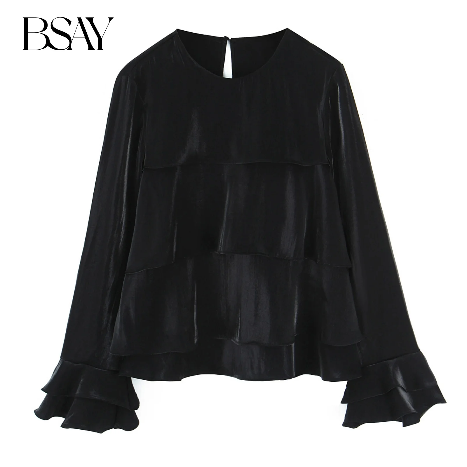 

BSAY Layered Decorative Shirt for Women Fashion Autumn Winter New Solid Color Long Sleeves Round Neck Blouse Chic Ladies Top
