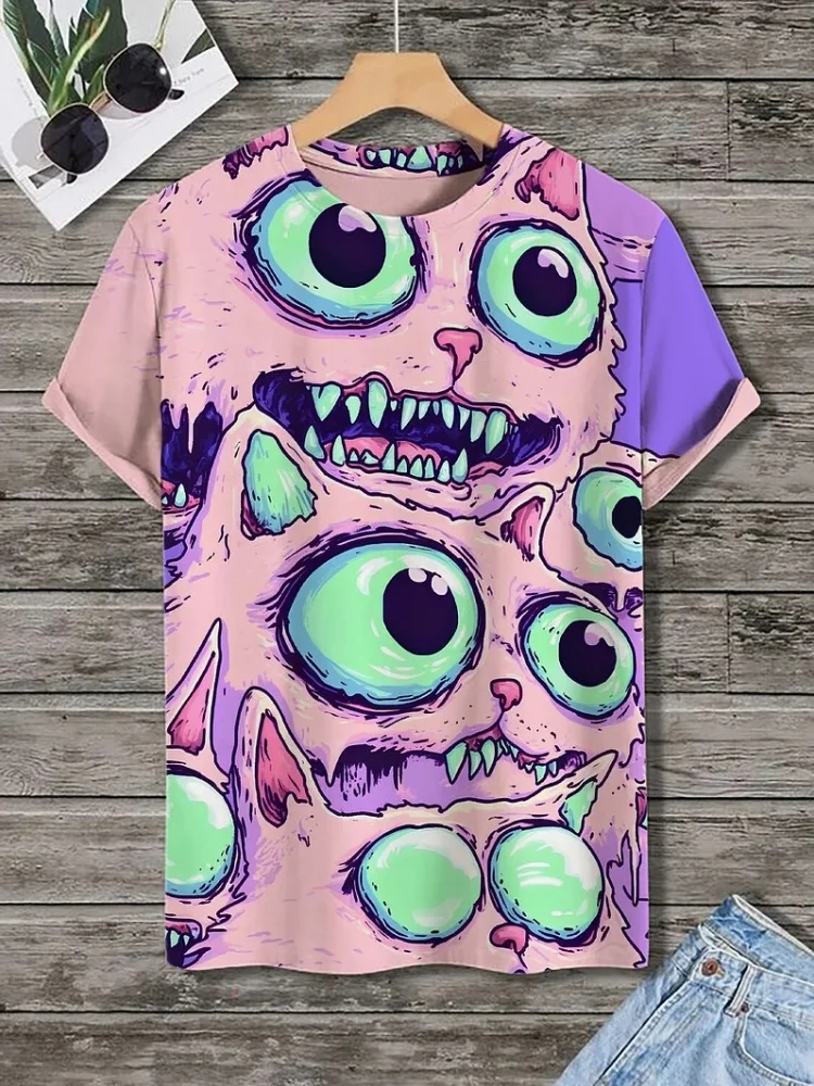 

Men's Funny Animal Printed T-Shirt Summer Short Sleeved Tees Tops Fashion Cat 3D Print Crew Neck Casual Oversized Men's Clothing