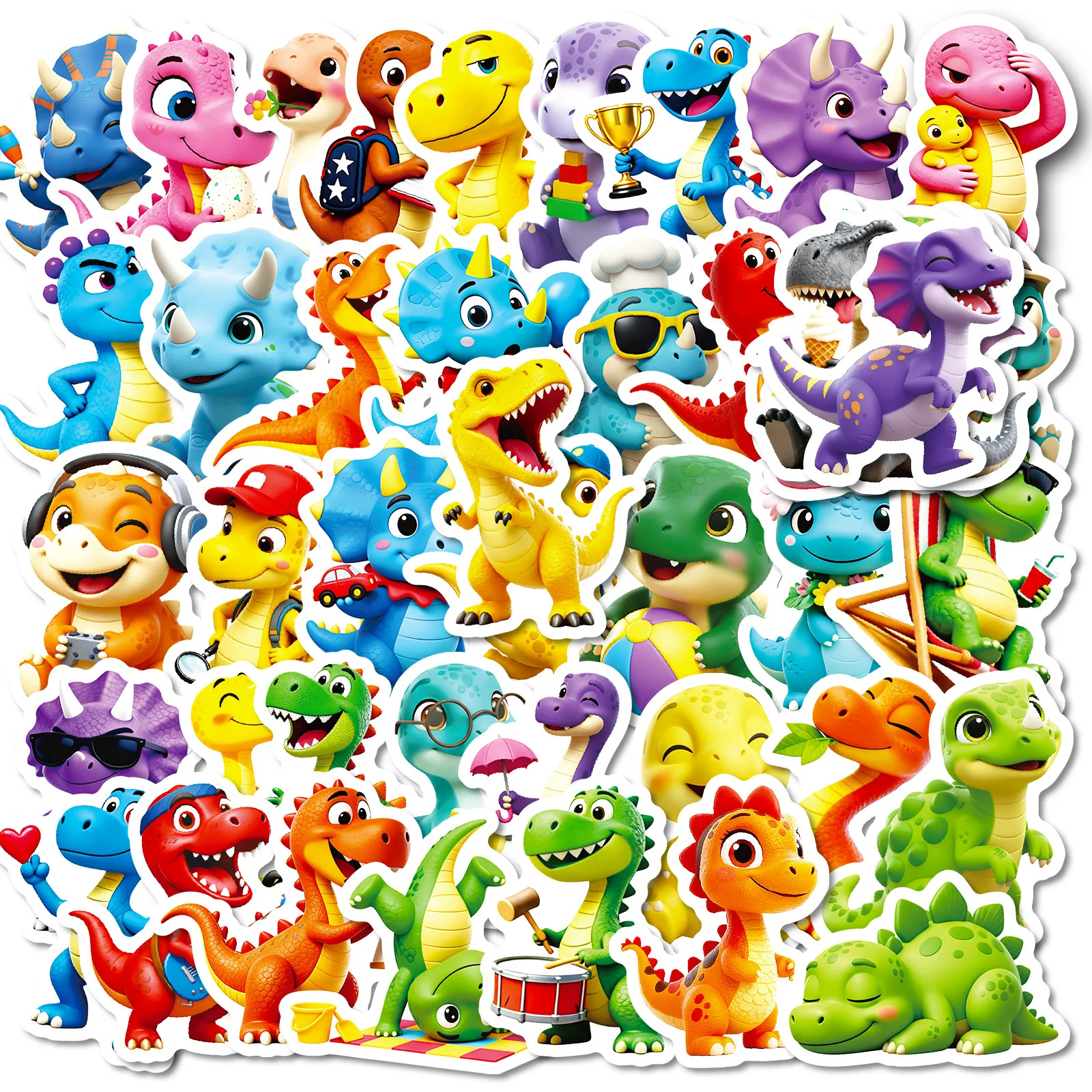 56 Stück niedliche Dinosaurier-Graffiti-Aufkleber – wasserfeste PVC-Aufkleber für Wasserflaschen, Laptop, Gepäck, Kinder, Schreibwaren