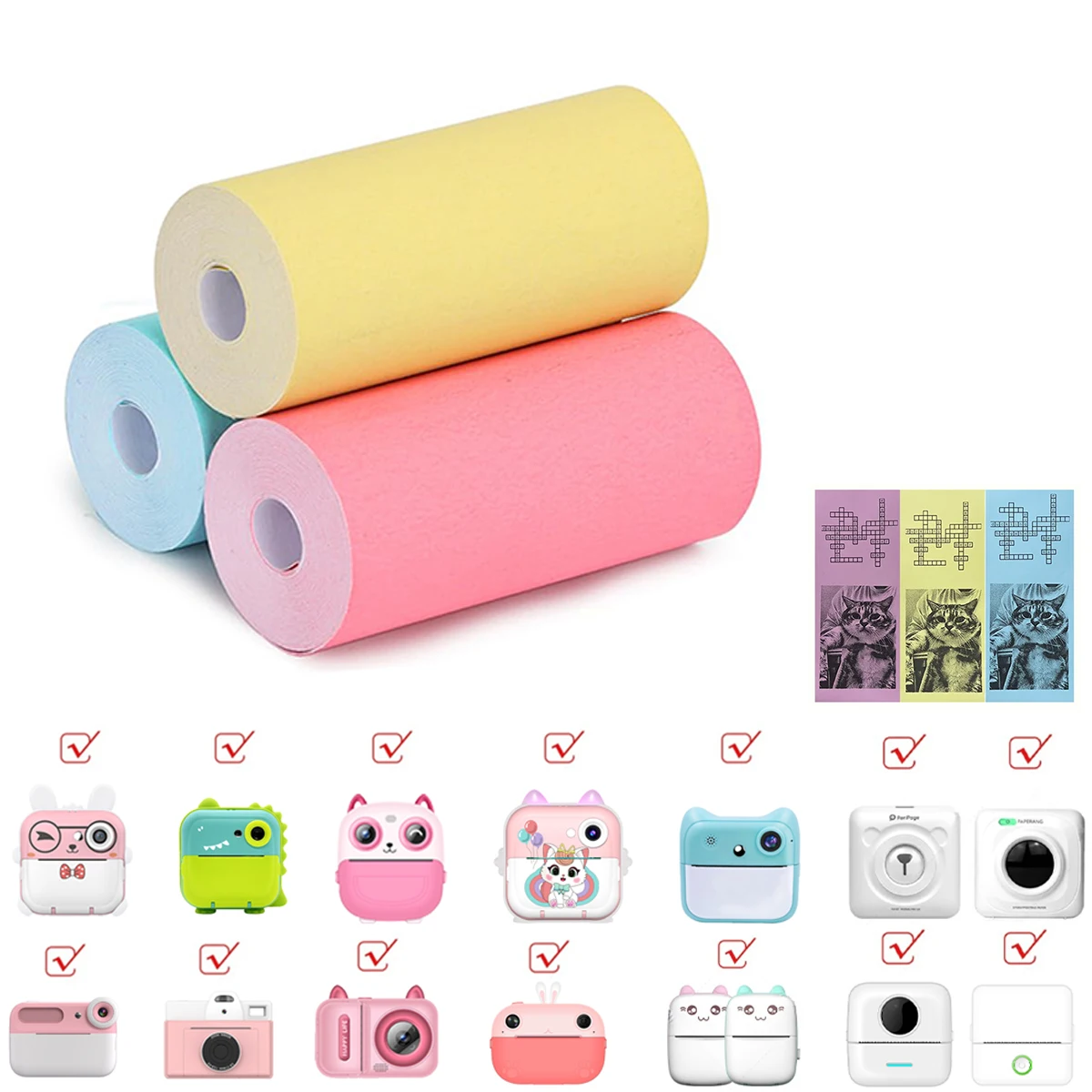 Instant Camera/Printer Thermal Paper Color Self-Adhesive Photo Paper for Instant Camera Refills Paper Rolls BPA Free 57 x 30 mm