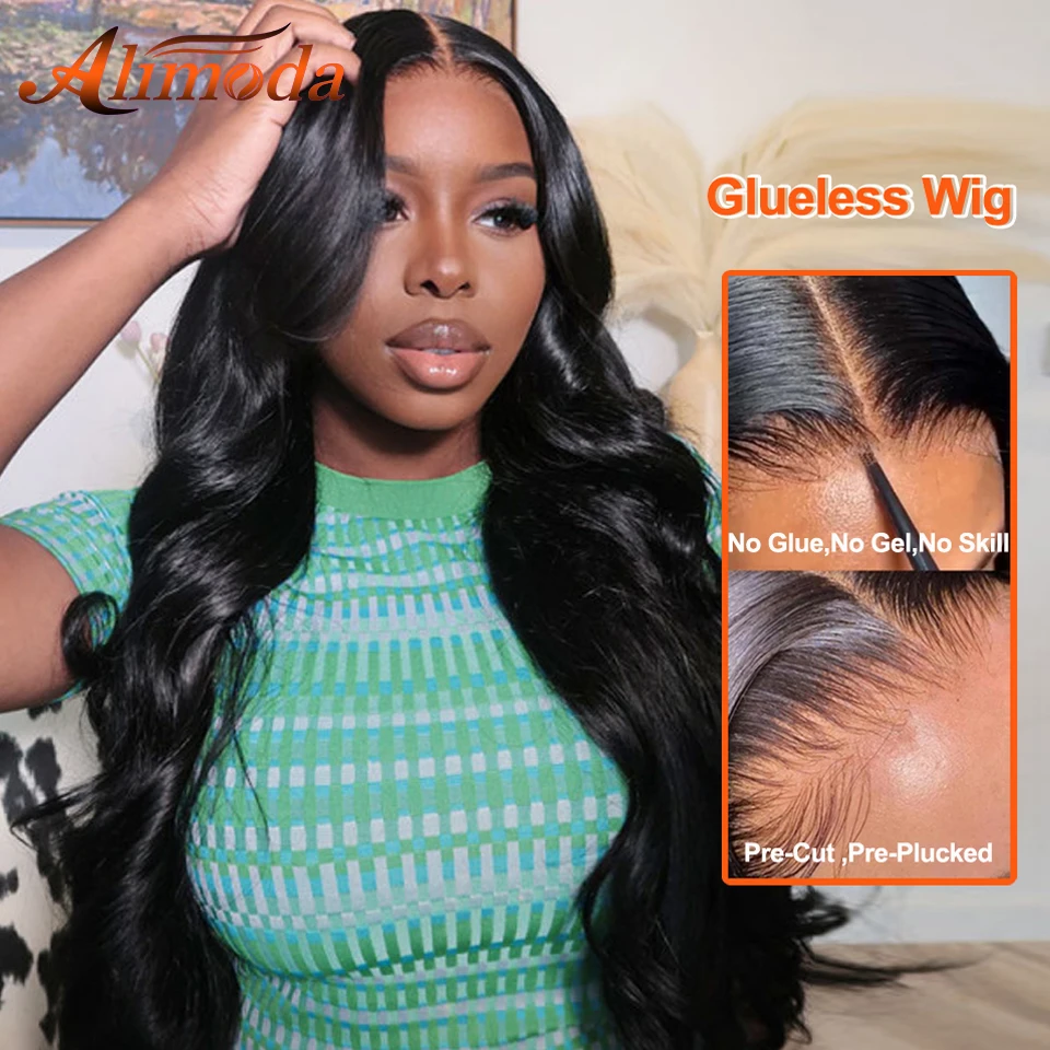 34Inch Glueless Wigs Human Hair Body Wave HD Lace Closure Wigs Pre Plucked 5x5 4x4 Glueless Wig with Elastic Band Pre Cut Lace