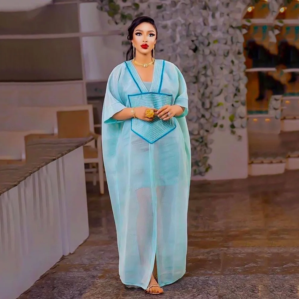 

African Dresses for Women Inner Dress 2 Piece Set Traditional Boubou Bat Short Sleeve Party Oversized Evening Marocain Outfits